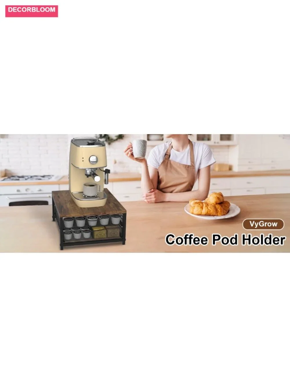 Wood Coffee Pod Holder with Sliding Drawer, Large Capacity K Cup Storage for